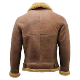 Brown Faux Shearling Fur Bomber Pure Sheepskin Leather Jacket For Men